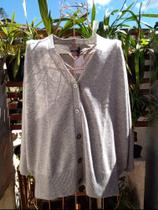 Cardigan 100%Cashmere Tamanho XL Cor Cinza Mescla