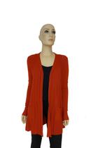 Cardigan Alongado Alpelo Bolso Frontal Laranja Telha