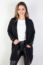 Cardigan alongado bolsos e botões na manga 81213