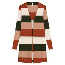 Cardigan alongado estampado em malha canelada lunender 66402