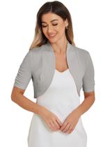 Cardigan Bolero Allegra K de manga curta para mulheres cinza claro Cardigan Bolero Allegra K de manga curta para mulheres cinza claro