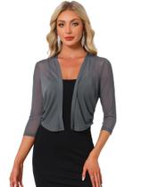 Cardigan Bolero Shrug Allegra K para mulheres Mesh Sheer Grey Cardigan Bolero Shrug Allegra K para mulheres Mesh Sheer Grey