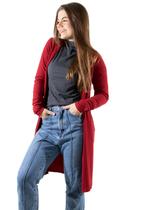 Cardigan Canelado Inverno Kimono Manga Comprida Aberto Longo Feminino