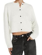 Cardigan Cioatin feminino tricotado com botão curto, leve, branco