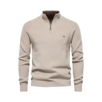 Cardigan De Algodão Com Zíper Para Homens, Gola Alta, Quente, Casual, Moda, Suéter Tricotado