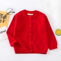 Cardigan de Algodão Vermelho Infantil - Estilo Coreano para Meninos e Meninas Cardigan de Algodão Vermelho Infantil - Estilo Coreano para Meninos e Meninas