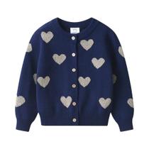 Cardigan De Malha Elástica Para Meninas, Casaco Quente De Inverno Com Botão Em Forma De Coração