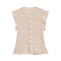 Cardigan De Malha Jacquard Casual De Verão Para Mulheres, Design Simples E Confortável