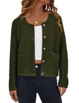 Cardigan de Tricô com Botões PRETTYGARDEN Verde Militar M