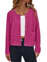 Cardigan de Tricô com Botões PRETTYGARDEN Vermelho Rosado Tamanho L