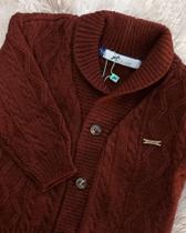 Cardigan de tricô com gola masculino bebê. Na cor vinho. Tamanho P - bebê