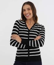 Cardigan Feminino Botões Listrado Marisa Preto-49845 Cardigan Feminino Botões Listrado Marisa Preto-49845