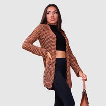 Cardigan Feminino Casaquinho Lã Feminino Inverno Xadrez