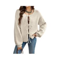 Cardigan Feminino Casual De Cor Sólida Com Decote Em V Solto Para Outono E Inverno Cardigan Feminino Casual De Cor Sólida Com Decote Em V Solto Para Outono E Inverno