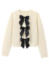 Cardigan Feminino Casual de Malha - Manga Comprida, Gola Redonda e Laço Decorativo