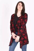 Cardigan Feminino Com Flores Preto