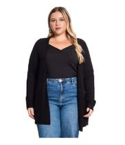 Cardigan Feminino Em Ribana Plus Size Preto