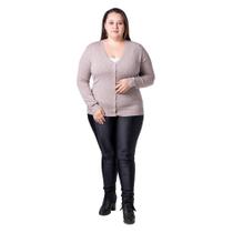 Cardigan Feminino Facinelli Plus Size 658094 Bege