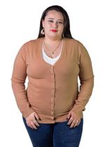 Cardigan Feminino Facinelli Plus Size 658124 Marrom