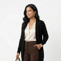 Cardigan Feminino Longo com Tranças Laterais Cardigan Feminino Longo com Tranças Laterais