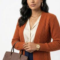 Cardigan Feminino Longo com Tranças Laterais Cardigan Feminino Longo com Tranças Laterais