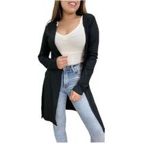 Cardigan feminino malha canelada manga longa