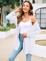 Cardigan Feminino Manga Longa Sobretudo Slim Fitness