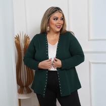 Cardigan Feminino Plus Size com Aplicação de Pedraria Cardigan Feminino Plus Size com Aplicação de Pedraria