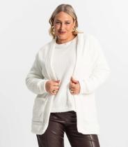 Cardigan Feminino Plus Size Em Tricot Secret Glam Bege Cardigan Feminino Plus Size Em Tricot Secret Glam Bege