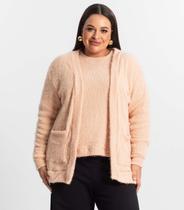 Cardigan Feminino Plus Size Em Tricot Secret Glam Rosa