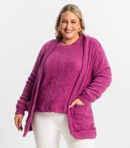 Cardigan Feminino Plus Size Em Tricot Secret Glam Roxo Cardigan Feminino Plus Size Em Tricot Secret Glam Roxo