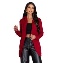 Cardigan Feminino Sobretudo Liso Slim Acinturado Longo Luxo Kimono Modal Parka Sueter Trico Tendencia Inverno Tricot Top