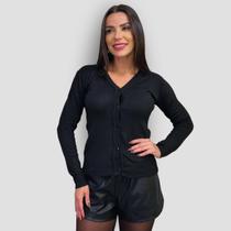 Cardigan Feminino Tricô Básico Blusa com Botão Manga Longa - GIP