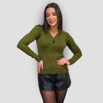 Cardigan Feminino Tricô Básico Blusa com Botão Manga Longa