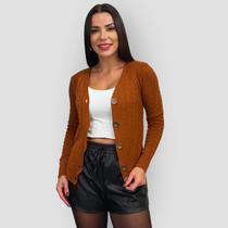 Cardigan Feminino Tricô Básico Blusa com Botões Manga Longa