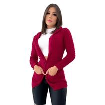 Cardigan Feminino Trico La Capuz Bolso Blusas Femininas