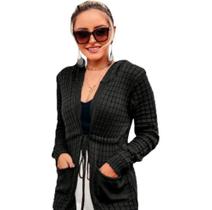 Cardigan Feminino Trico La Capuz Bolso Blusas Femininas
