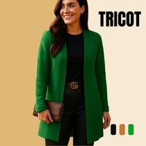 Cardigan Feminino Tricot Leve Manga Longa com Vazado Elegante Casual Chic