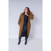 Cardigan Feminino Tricot Longo Trança Nervura Oversized Inverno Premium