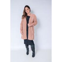 Cardigan Feminino Tricot Premium Longo Detalhes Bolinha Inverno Casual