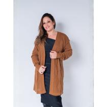 Cardigan Feminino Tricot Premium Longo Detalhes Bolinha Inverno Casual