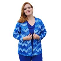 Cardigan Feminino Viscose Azul Estampado Plus Size G6 e G7 Arruaça