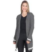 Cardigan Kimono Feminino Alongado Tricot Linha Com Listra