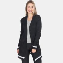 Cardigan Kimono Feminino Alongado Tricot Linha Com Listra