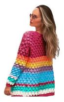 Cardigan Kimono Tricot Colorido Rainbow Arco Iris Tricô Belo Sueter Para Frio Tendencia Inverno 2022 Lindo - Meimi Amores