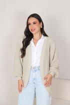 Cardigan Longo de Inverno Manga Bufante Moda Tricot Feminina Outono Inverno