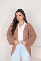 Cardigan Longo de Inverno Manga Bufante Moda Tricot Feminina Outono Inverno
