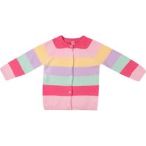 Cardigan Manga Longa Infantil Listras Coloridas Pink - Toys & Kids