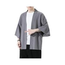 Cardigan Masculino Solto De Algodão E Linho Com Manga 3/4, Camisa Casual De Verão