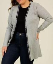 Cardigan Plus Size Canelado Feminino - Lecimar